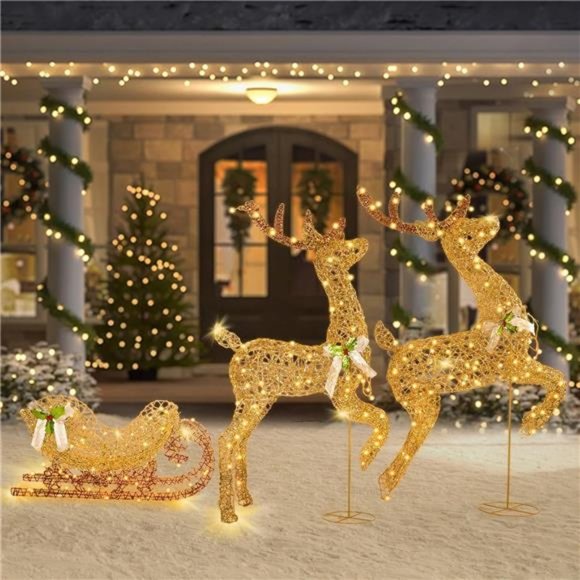 6FT Christmas Reindeer & Sleigh, Lighted Reindeer with Warm White LEDs - Picture 1 of 6
